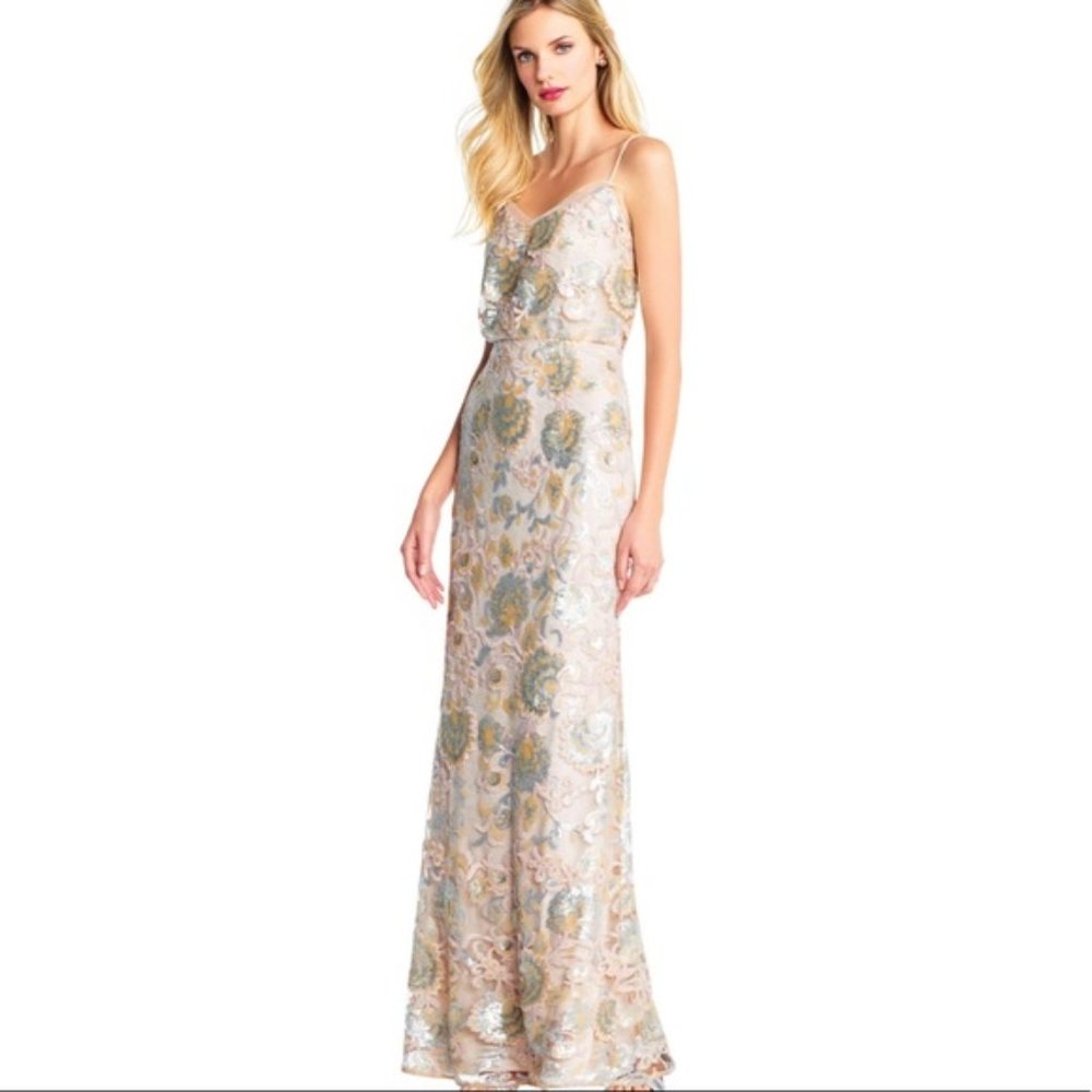 Adrianna Papell: Sequin Floral Embroidered Organza